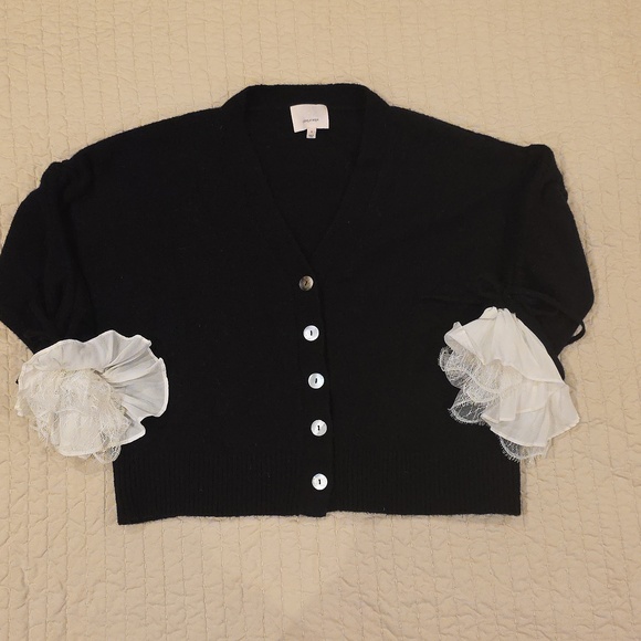 Cinq a Sept Atlas Black Wool/Silk Cardigan - Picture 1 of 10